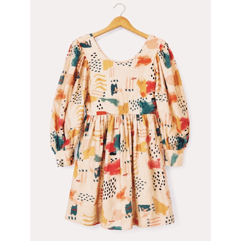JessaKae Collection Abstract Print Mini Dress XS Pink Orange Teal Cream
